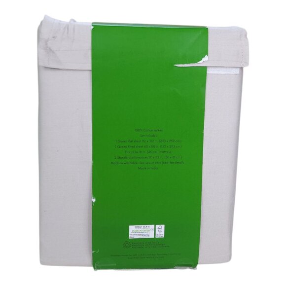 Kate Spade New York Queen Sheet Set Cotton Sateen Linen/Cream 18" Deep Mattress - Picture 6 of 8